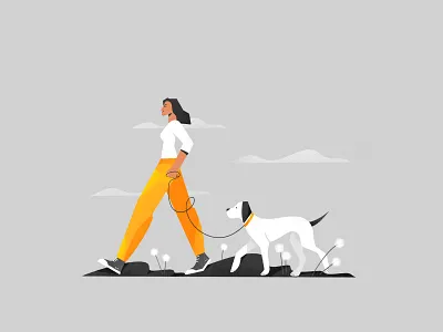 Walk the dog 2d art cloud design dog flat forest girl graphic design illustration illustrator logo minimal outside pet ui vector