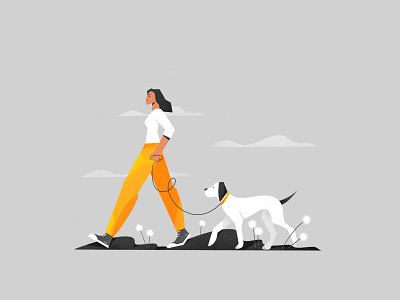 Walk the dog 2d art cloud design dog flat forest girl graphic design illustration illustrator logo minimal outside pet ui vector