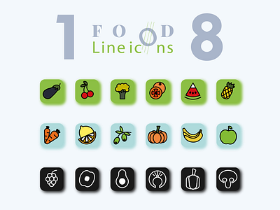18 Line icons food 3d branding design graphic design ico illustration logo typography ui ux vector