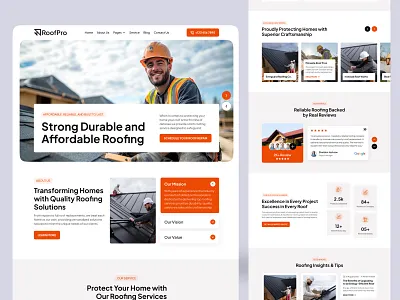 Roofing Repair Service Website Design company construction home services landing page roofer roofing roofing landing page roofing website roofing website design rooftop website services uidesign uiux uiuxdesign web design