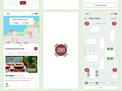 Table Hunt High-Fidelity Wireframes animation app branding design figma logo mobile motion graphics ui ux