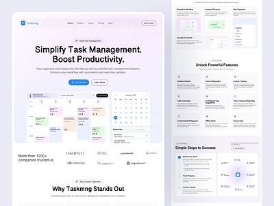 AI-Powered SaaS Task Management Landing Page ai ai powered design designinspiration figmadesign landingpage minimalui productivity saas task taskmanagement ui ui design uiuxdesign userexperience ux webdesign website