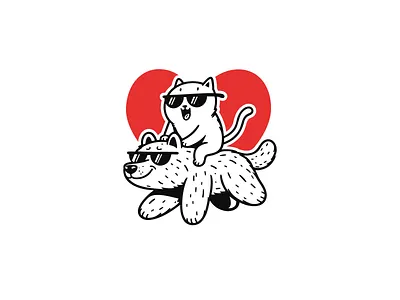 Cool Cat and Dog Logo animal black brand branding cat cool cute design dog funny graphic design heart illustration line art logo logo for sale mascot pet red vector