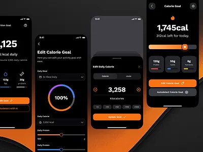 sandow v2: AI Fitness & Nutrition App | Set Calorie Goal UIUX ai fitness app ai workout app calorie app calorie counter app calorie tracker app calorie ui clean coaching app figma ui kit fitness mobile app fitness ui kit minimal modern nutrition app orange personalized fitness smart fitness smart workout wellness app workout app