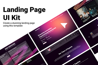 Landing Page UI Kit creativeui darkmode designinspiration digitalagency dribbbleshots futuristicui itcompany landing page marketingwebsite minimalui moderndesign saasdesign startupui techwebsite ui kit uxdesign uxui webdesign webinterface websiteconcept