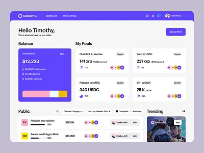 Casama | Crypto App Dashboard bazen agency bitcoin blockchain crowdfunding crypto crypto dashboard crypto desktop app crypto mobile app crypto project crypto ui crypto wallet cryptocurrency dashboard dashboard ui defi fintech product design saas ui ux