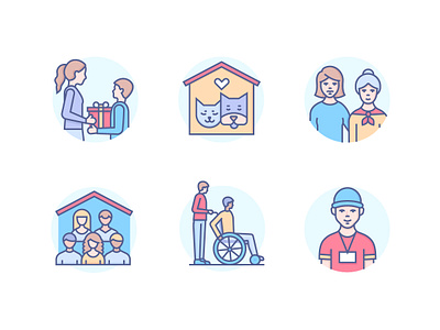 Charity line icons assistance charity design disabled icon line shelter style vector volunteer