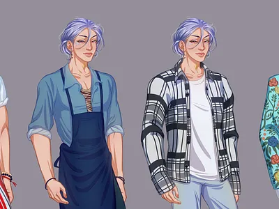 Costumes sheet for the grafic novella game character design digital art illustration