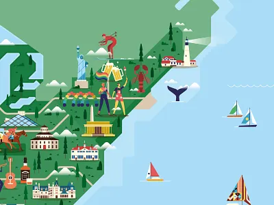 East Coast Festivities 🗽 adobe beach coastal design eastcoast flatdesign graphic illustration illustrator landscape map map.mapillustraion muti ocean pride sail boat vector whale