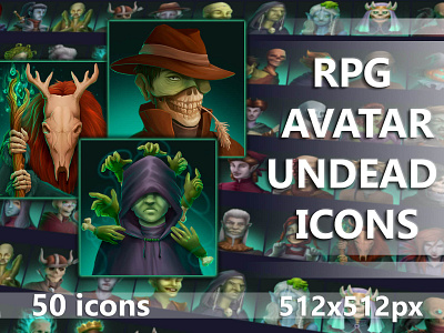 Avatar Undead Icons 2d asset assets avatar avatars character evil fantasy game game assets gamedev icon icons indie game mmo mmorpg rpg set sets undead