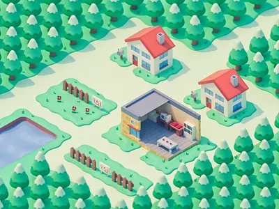 Pallet Town 3d 3d illustration asset building cinema 4d city collaboration cozy diorama home house motion graphics pokemon stylized town videogame