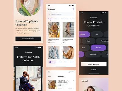 Rebound - Umbrella Fashion App app brand cart clothes collection e commerce fashion marketplace merchant mobile online store oufit payment sale sell shop store style transaction ui