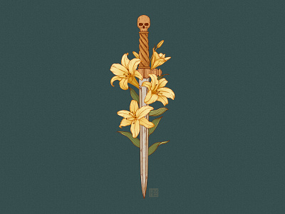 Sword & Flower illustration retro style