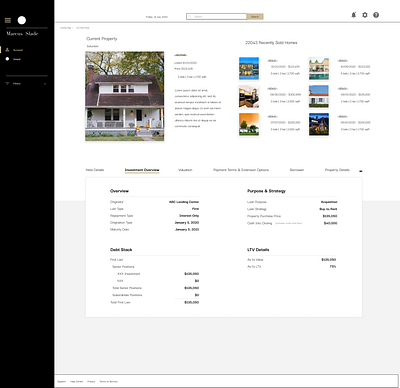 Real estate lending/borrowing platform application dashboard design investing platform real estate ui ux