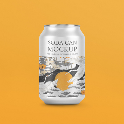 Aluminum Can Mockup | Product Branding adobe aesthetic asian branding craft beer digital art download food and beverages graphic illustration japanese art japanese crane label packaging mockup photoshop product design psd soda can stylish vintage art