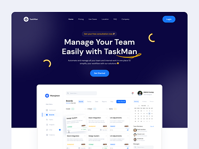 TaskMan - Task Management Hero Section blue branding clean clean website dashboard hero hero section manager managment minimalist section task task management task manager ui uidsign ux website dsign