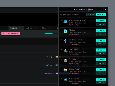 Software build queue - Dark UI admin ai build code dark ui dashboard developer enterprise install log minimal product design saas software ui design user experience ux web app windows wizard