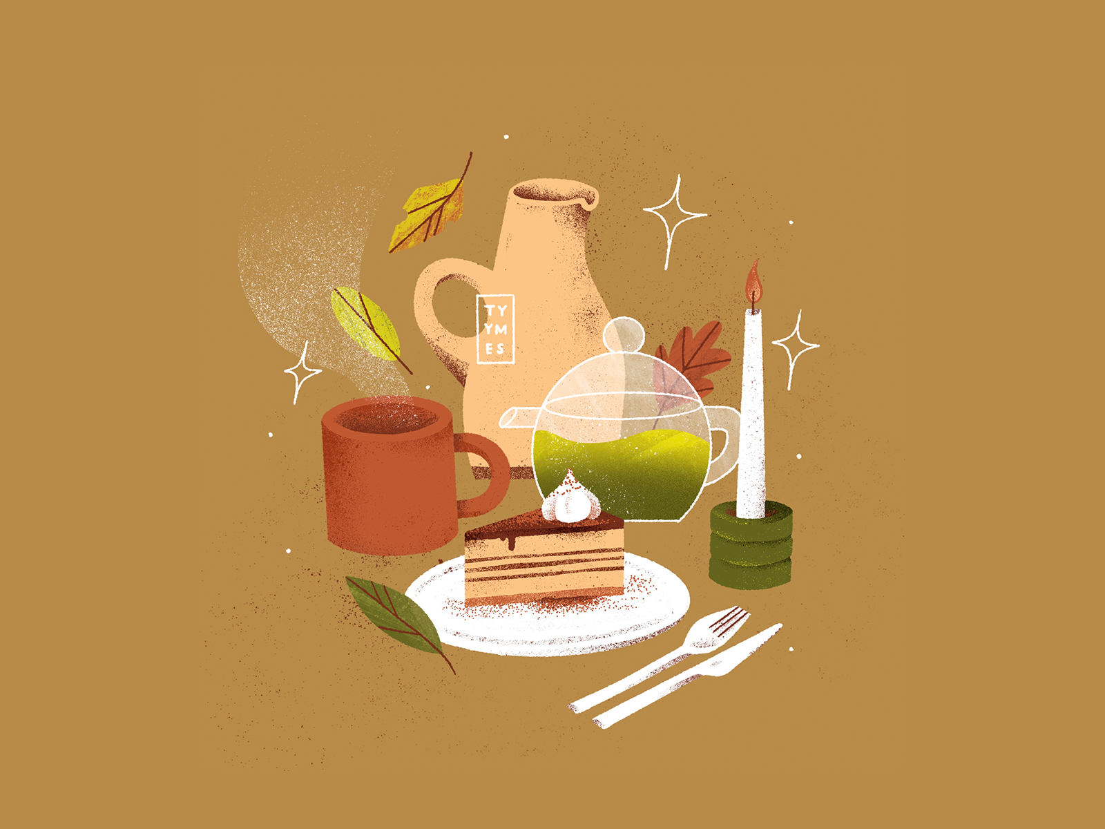Welcome Autumn 🍁 2d autumn brown cake candle coffee drink earthy colours fall food illustration leaves procreate season still life sweet tea texture warm