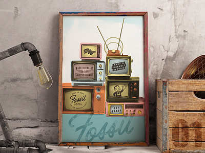 Brand Poster Concept for Fossil antique branding design graphic design illustration leather poster retail signage store television vintage