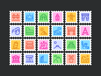 Landmark & Famous Locations Icons design icon design icon set icons landmark icons landmarks locations stamps ui vector