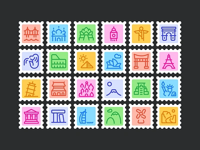 Landmark & Famous Locations Icons design icon design icon set icons landmark icons landmarks locations stamps ui vector web web design icons