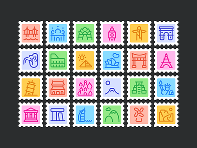 Landmark & Famous Locations Icons design icon design icon set icons landmark icons landmarks locations stamps ui vector web web design icons