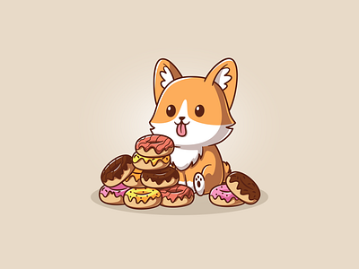 Corgi & Donuts – Cute Vector Illustration 🍩🐶 cartoon corgi cute dog donuts flat food kawaii vector