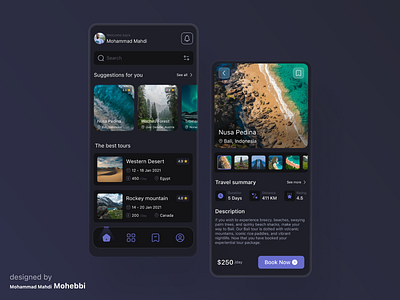 Tour Booking Application application booking dark design figma flight hotel interface minimal mobile mobileapp navigation product reservation tour travel travel agency ui ux webapp