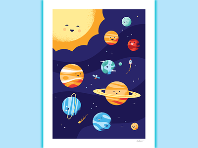 Solar System of Friendship childrens illustration kids plantes poster space sticker mule