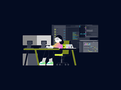 Grumpy Developer Illustration coder coding dark design developer engineer engineering illustration saas startup vector yellow