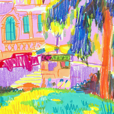 New York Summer Series color colored pencil drawing forsale illustration new york nyc parks posca postcard postcards sketchbook texture
