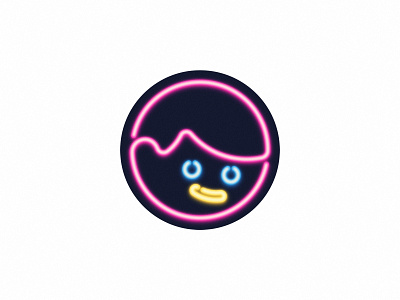 4344 - Neon Boy branding face grain illustration led light logo neon night noise retro sign smile sticker vintage