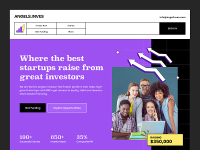 Investment platform hero banner angel investors angellist crunchbase fintech funding hero banner incubator investment landing page seed funding seedinvest sharktank ui ux vc venture capitalists web web app web design ycombinator