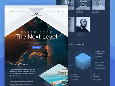 LXG Promotional Website blue branding grey homepage hospitality hotel landing marketing promotional real estate ui ux webdesign website