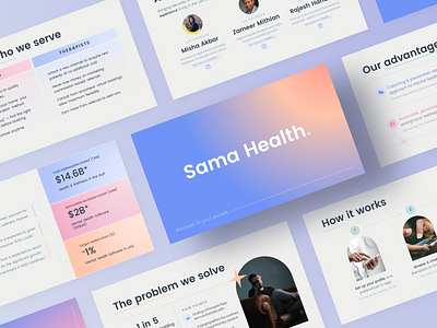 Wellness Pitch Deck: Sama Health app gradient investment investor presentation mental health mental health app mobile app mobile mental health pastel pitch pitch deck powerpoint presentation slides startup therapy uae wellness wellness pitch deck wellness startup