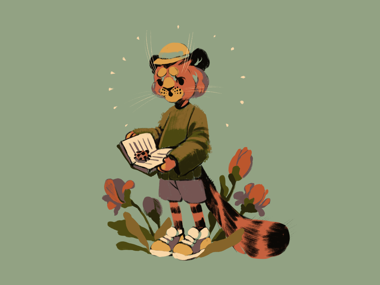 tiger challenge #1 — brave tiger book flowers illustration motion procreate tiger tiger illustration