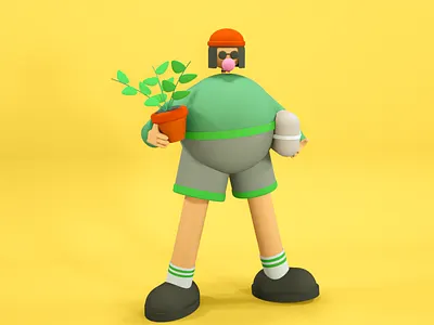 Matilda 3d 3d character 3d designer box character cinema 4d design flat glasses graphic design green hair hat illustration matilda movie plant red ui yellow