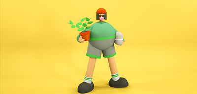 Matilda 3d 3d character 3d designer box character cinema 4d design flat glasses graphic design green hair hat illustration matilda movie plant red ui yellow