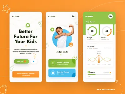 Kids Fitness analytics blue doodles education edutech fitness future graph green health healthtech kids logo mobile orange popcolors responsive verse web webdesign