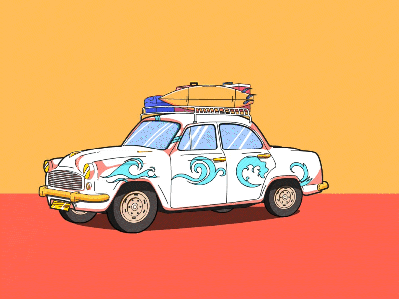 Indian Ambassador (Beach Style) 2d aftereffect animate animation art artist artwork car cars cartoon design designer effect illustration india indian logo painting pattern tranding
