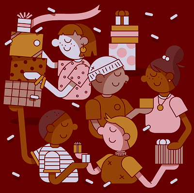 Holiday Gift Giving Etiquette, Explained celebration character design colorful cute editorial illustration family frienship gift gift giving gifting giving holiday illustration line art people seasonal vector