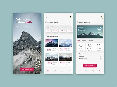 The Mount App — find your desired path 🏔| light mode & dark mode app application dark mode design light mode mobile mobile app mountains ui ui design ux