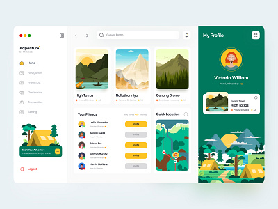 🌲 Adpentur – Virtual Adventure Dashboard camp dashboard camping camping ui clean design dashboard green green ui illustration landing metaverse metaverse ui rent trend uiux virtual