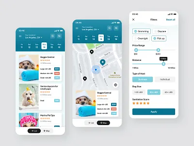 Pet App animal app design app ui clean ui creative dashoboard design filter map screen modern pet ui design user interface ux design
