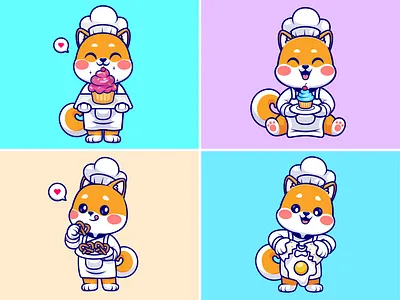 Shiba Inu Chef🐶🧁🍳 animals apron cake chef chef hat cooking cute dog egg food icon illustration japan logo meal pet plate profession shiba ibu snack