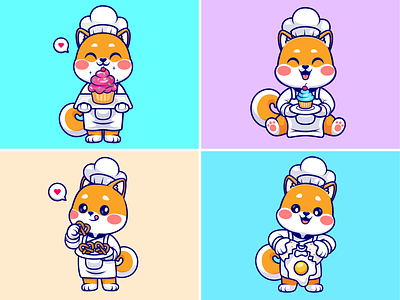 Shiba Inu Chef🐶🧁🍳 animals apron cake chef chef hat cooking cute dog egg food icon illustration japan logo meal pet plate profession shiba ibu snack