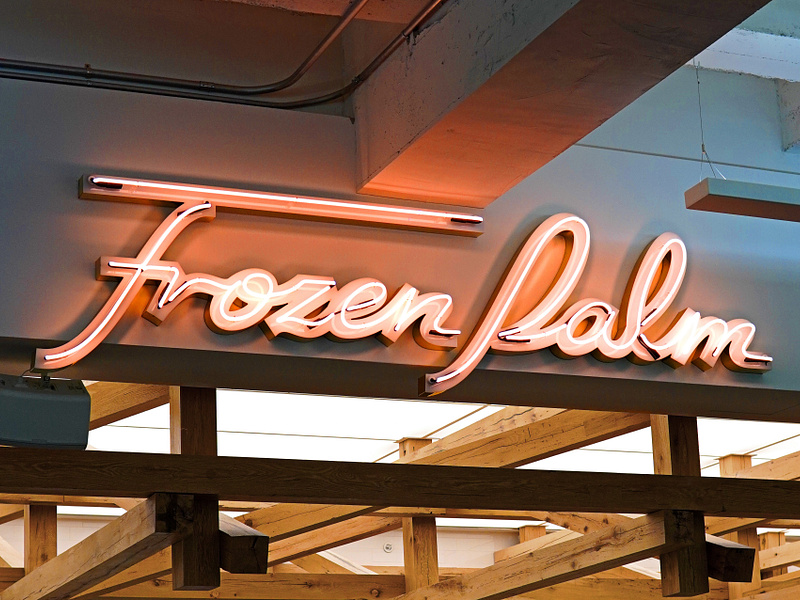 Frozen Palm cafe branding gelato logotype neon neon sign new york nyc restaurant signage script