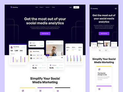 Website for Social Media Analytics analytic business clean design landing page management minimal saas social media social media analytics social media management ui design uiux web website whitespace