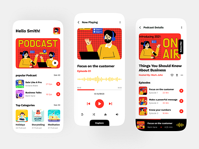 Podcast App UI Design akramhs app homescreen music player player podcast podcast app podcast app ui podcast mobile app podcasting ui ui design uiux uix ux