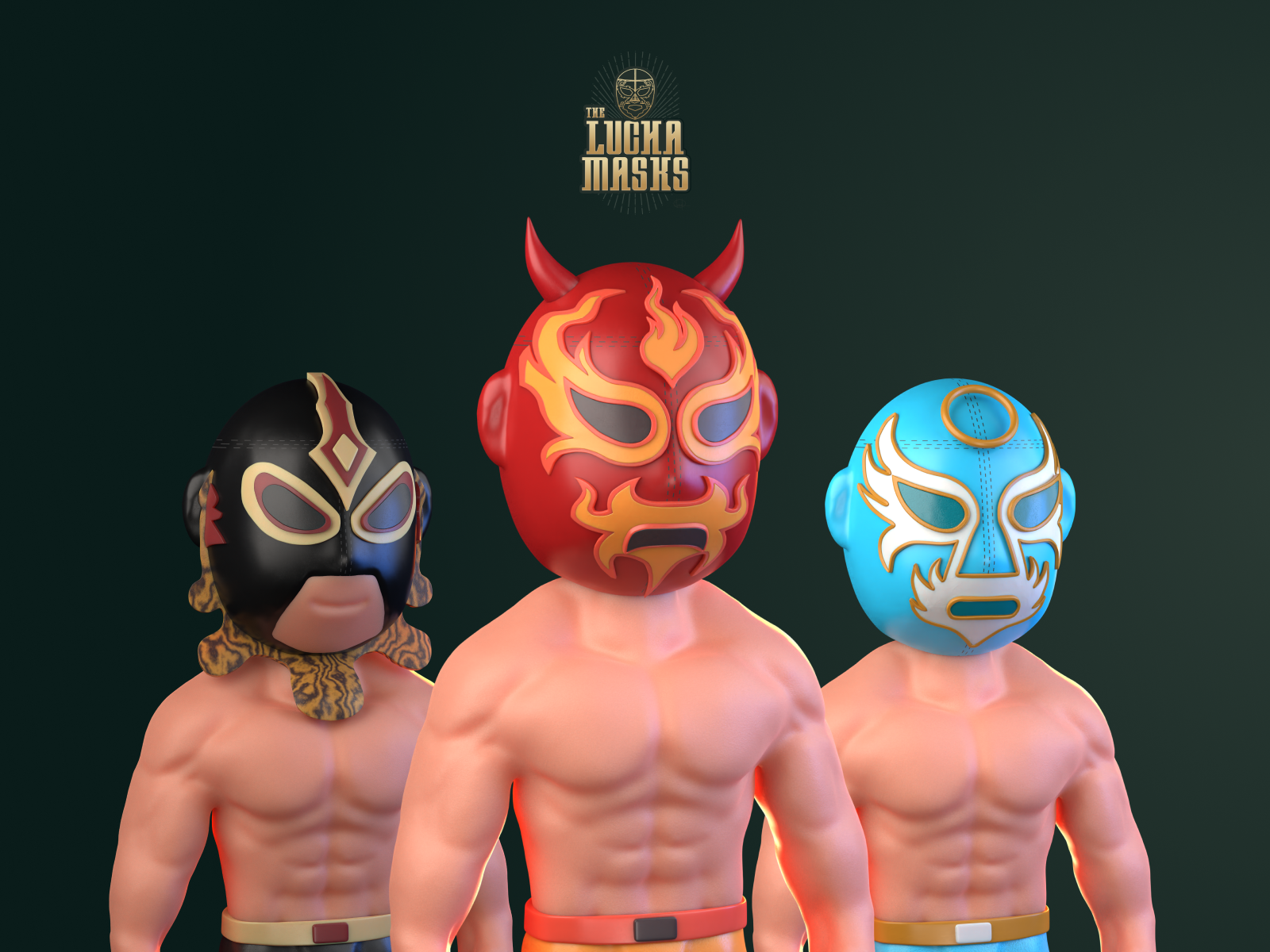 Lucha Masks NFT 3d 3d art 3d nft animation blender boy character character nft clay cycles flame graphic design illustration lucha mask model modeling nft red sculpting